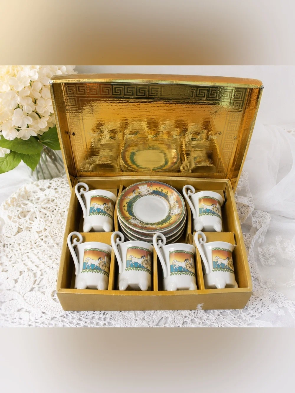 Vintage Horse Carriage Mini Tea Set Rare Southern Charm